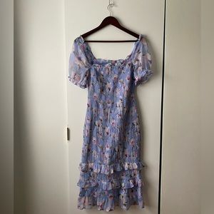 Smocked Puff Sleeve Midi Dress